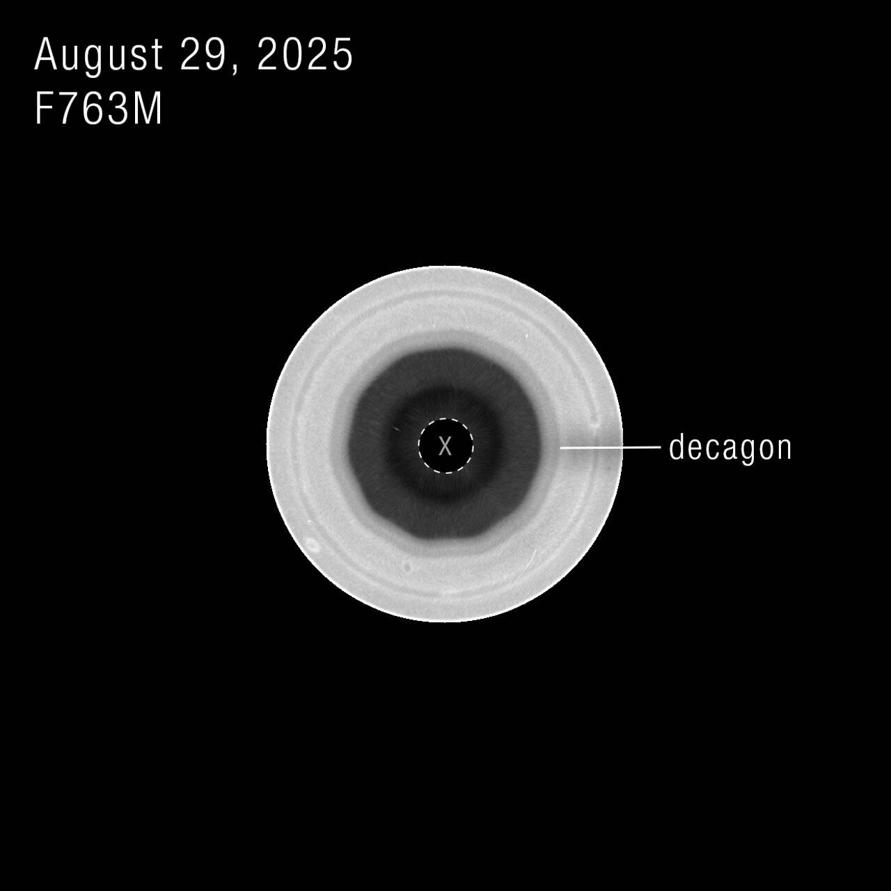 Decagon on Saturn’s south pole (single filter image)